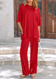 Short Sleeve Pullover Tops And Wide Leg Pants Two Piece Sets