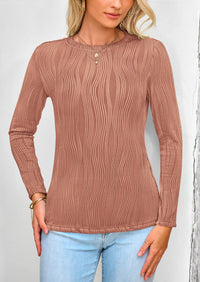 Plain Long Sleeve Crew Neck Textured Casual T-shirts