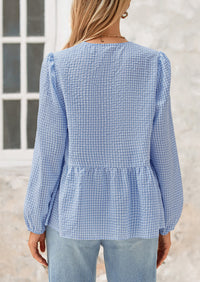 Babydoll Peplum Puff Long Sleeve Bow Tie Front Cute Y2K Blouses