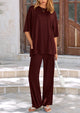 Short Sleeve Pullover Tops And Wide Leg Pants Two Piece Sets