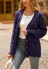 Knitted Solid Color Button Down Chunky Outwear Cardigan