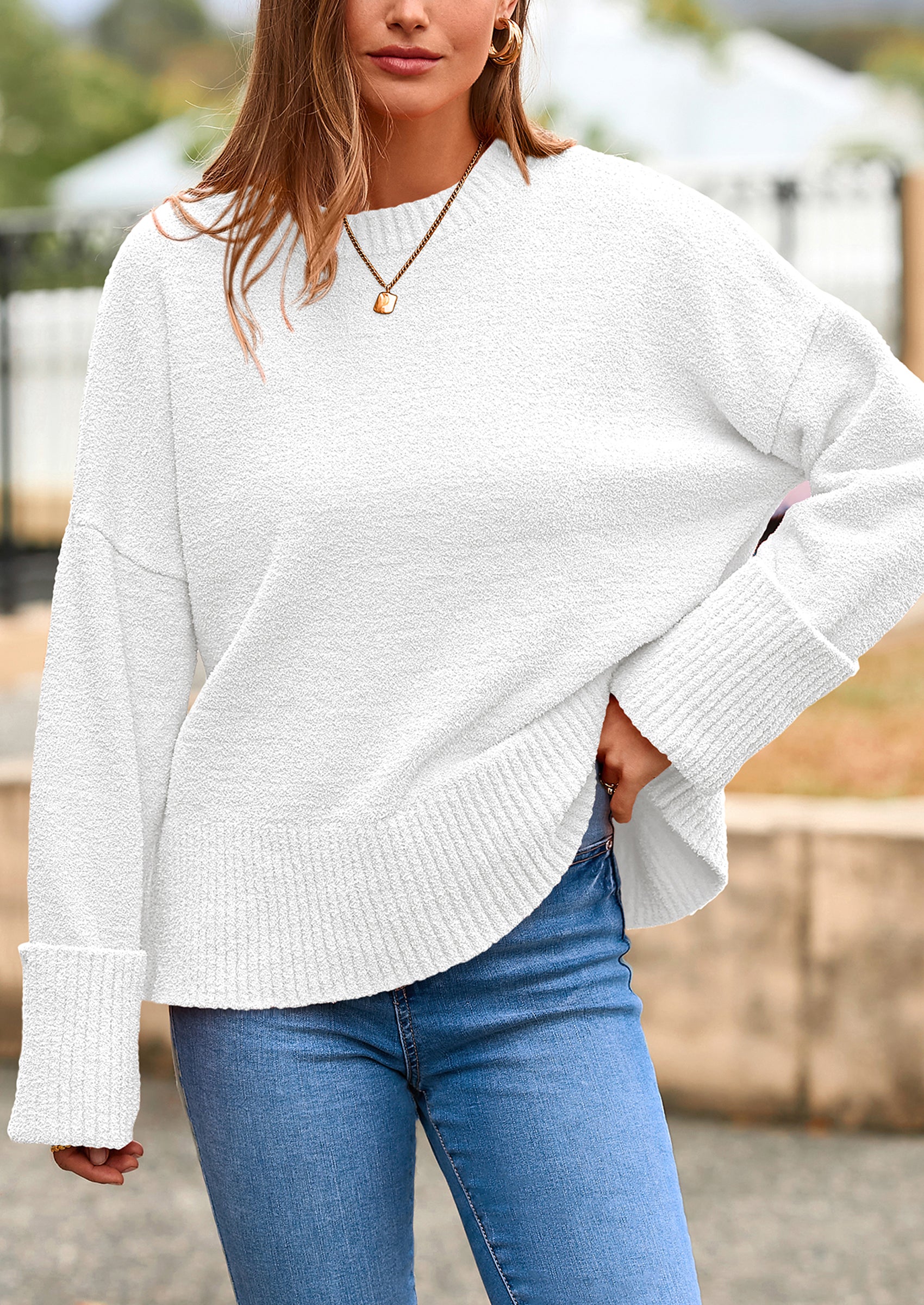 PRETTYGARDEN Women's Fall Oversized Sweaters Casual Crewneck Pullover Long Sleeve Fuzzy Chunky Knit Tops Blouse