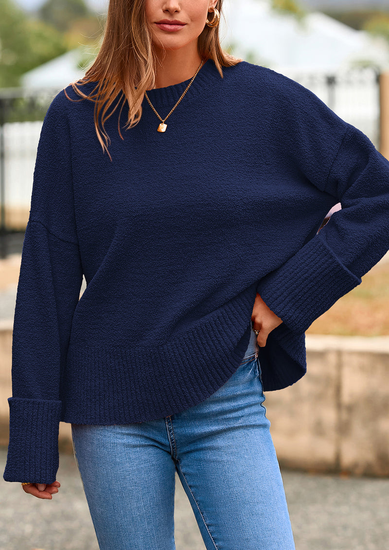 PRETTYGARDEN Women's Fall Oversized Sweaters Casual Crewneck Pullover Long Sleeve Fuzzy Chunky Knit Tops Blouse