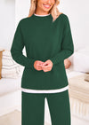 PRETTYGARDEN Two Piece Matching Sweater Lounge Sets Knit Long Sleeve Pullover Tops Wide Leg Pants