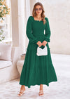 PRETTYGARDEN Fall Wedding Guest Dresses for Women Long Sleeve Square Neck Tiered A Line Modest Elegant Flowy Dresses