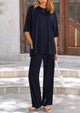 Short Sleeve Pullover Tops And Wide Leg Pants Two Piece Sets