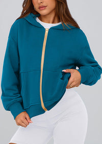 Y2K Zip Up Hoodie Long Sleeve Loose Fit Pockets Casual Sweatshirt