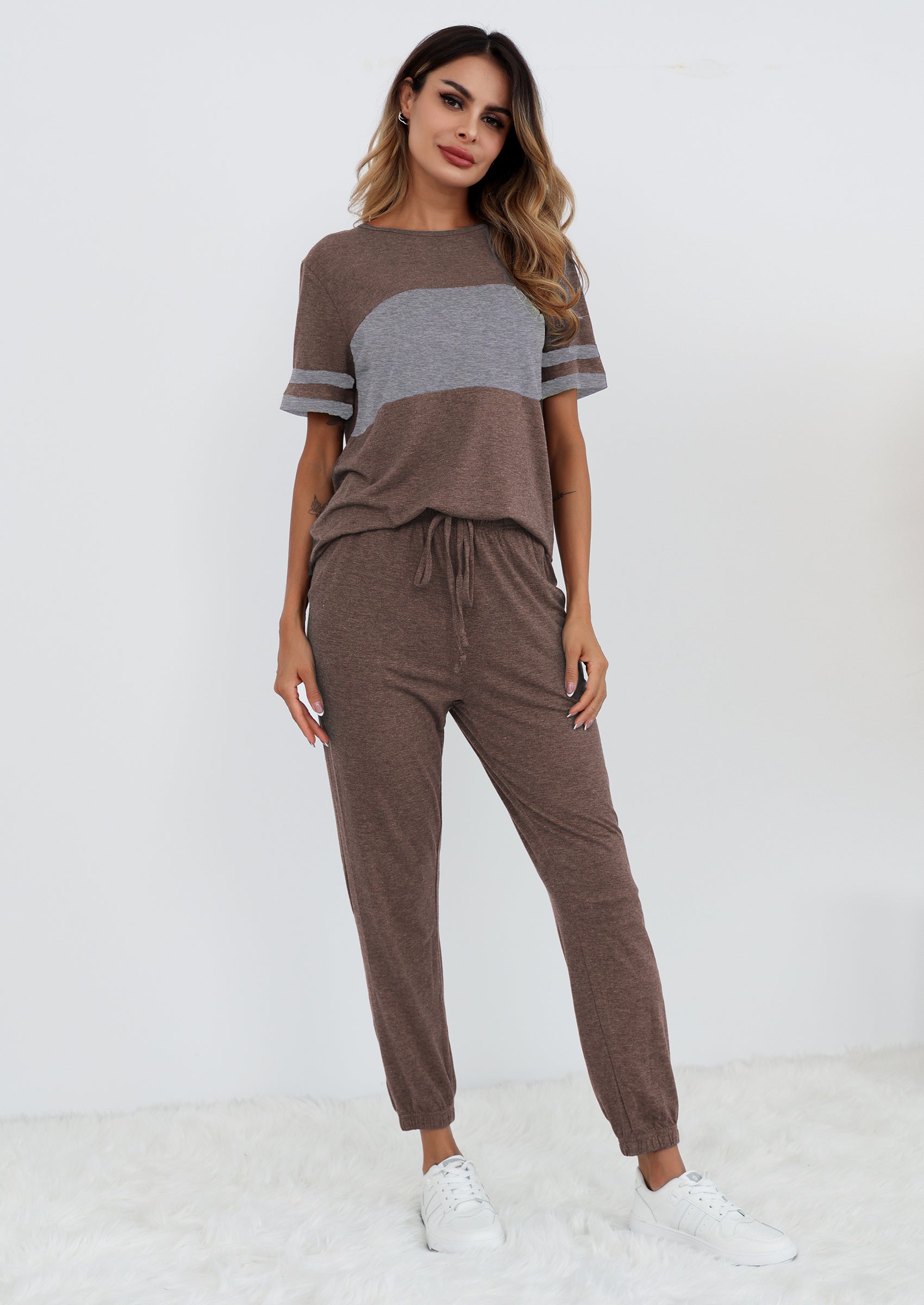 PRETTYGARDEN Women's Two Piece Lounge Sets Spring Summer Jogger Pants Vacation Outfits Travel Airplane Matching Clothes