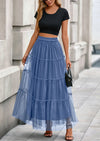 PRETTYGARDEN Maxi Skirts for Women Fall Tulle High Waisted Ruffle Flowy A-Line Long Skirt Country Concert Outfits