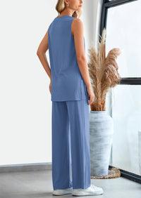 Casual Loose Tank Top Wide Leg Pants 2 Piece Lounge Set