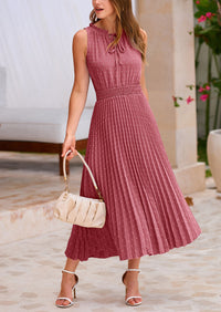 Casual V Neck Swiss Dot Ruffle Sleeveless A Line Beach Sun Dresses