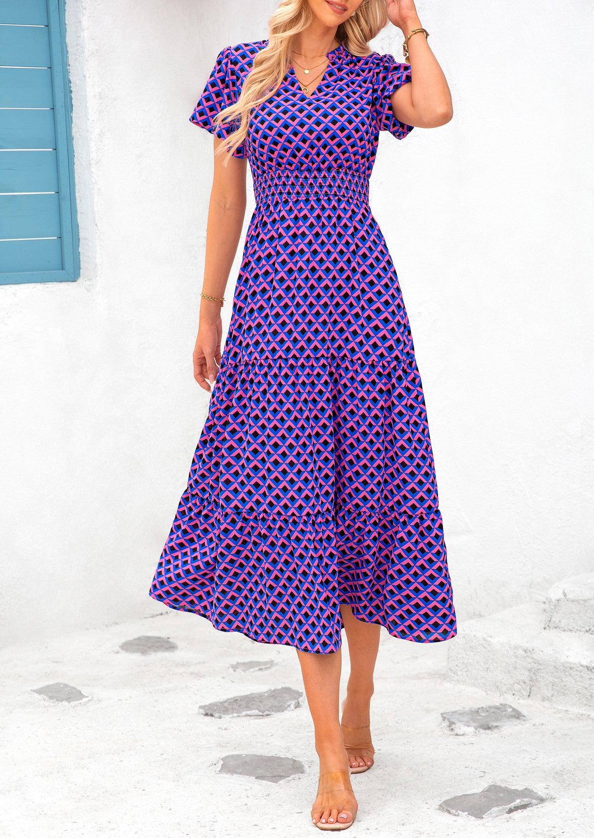 Casual V-neck short sleeved Bohemian Maxi dress