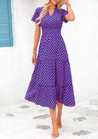 Casual V-neck short sleeved Bohemian Maxi dress