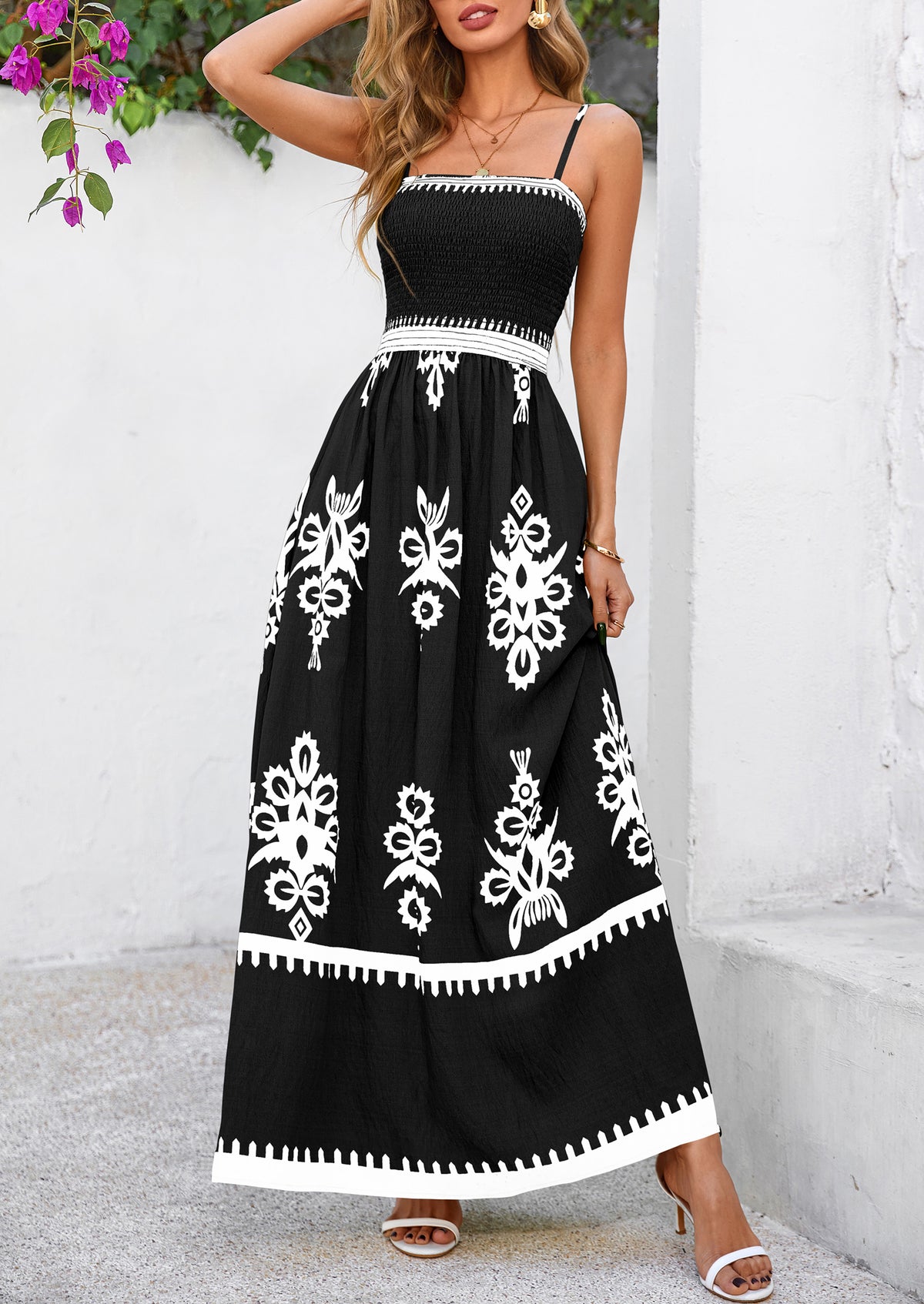 Floral Sundress Spaghetti Strap Flowy Beach Vacation Boho Maxi Dresses