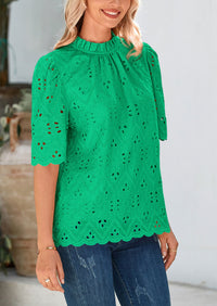 Short Sleeve Eyelet Embroidered Dressy Casual Blouse