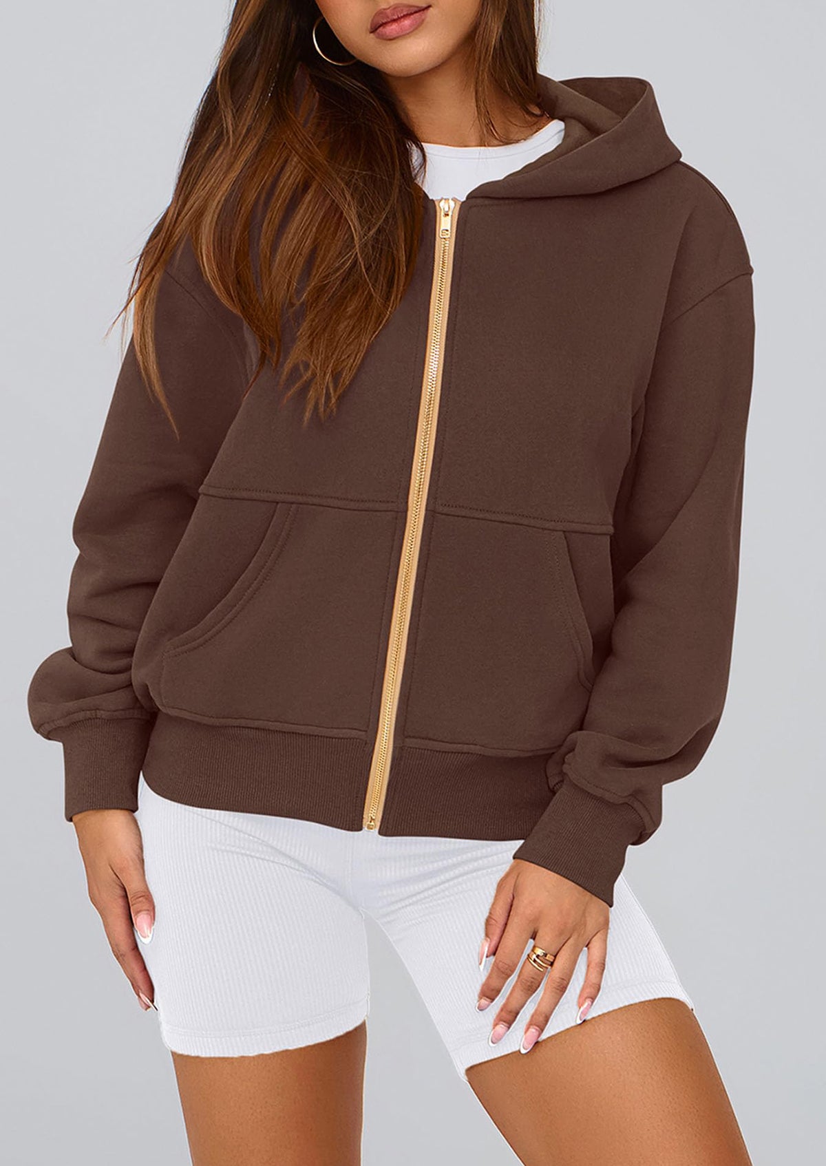 Y2K Zip Up Hoodie Long Sleeve Loose Fit Pockets Casual Sweatshirt