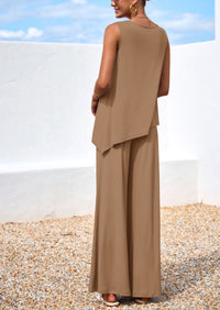 PRETTYGARDEN Women's Two Piece Matching Lounge Sets Asymmetrical Split Tank Tops Wide Leg Pants Summer Outfits Tracksuit