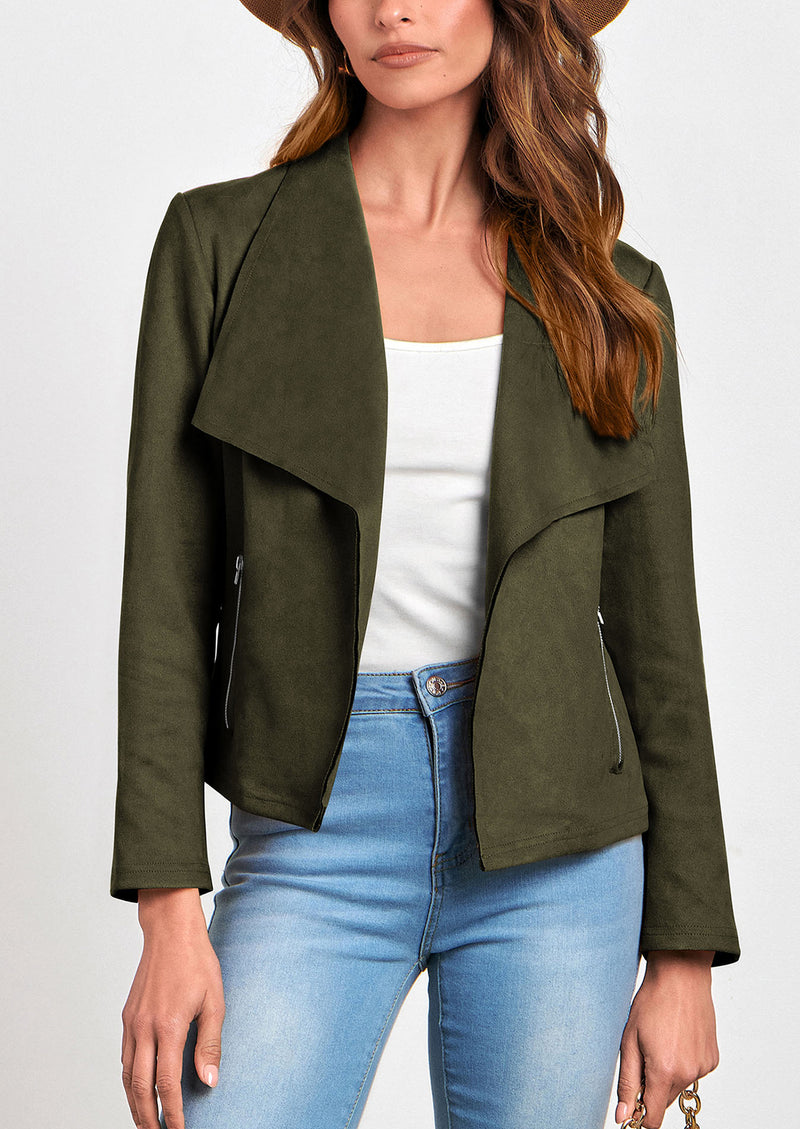 PRETTYGARDEN Women's Faux Suede Jackets Fashion Fall Clothes Long Sleeve Open Front Cropped Coat Outwear