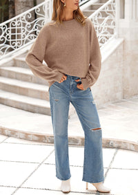 Casual Crew Neck Long Sleeve Pullover Ribbed Knit Loose Fit Sweaters