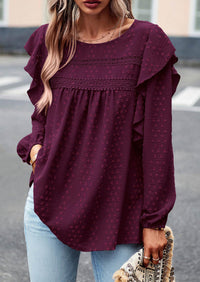 Long Sleeved Casual Round Neck Bohemian Blouses
