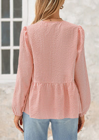 Babydoll Peplum Puff Long Sleeve Bow Tie Front Cute Y2K Blouses