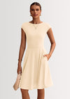 PRETTYGARDEN Womens Short Summer Dress Crewneck Cap Sleeve Ribbed Knit Casual Flowy A Line Mini Sundresses with Pockets