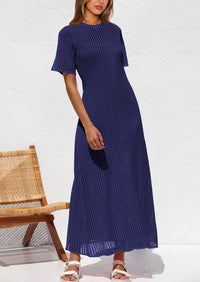 Eyelet Beach Vacation Resort Short Sleeve Hollow Out Dress Cover Up Maxi Dresses