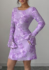 PRETTYGARDEN Women's Floral Embroidered Dress Fall Long Bell Sleeve Ribbon Flower Mini Short Mesh Bodycon Party Dresses