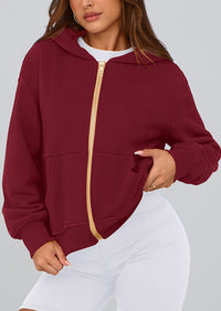 Y2K Zip Up Hoodie Long Sleeve Loose Fit Pockets Casual Sweatshirt