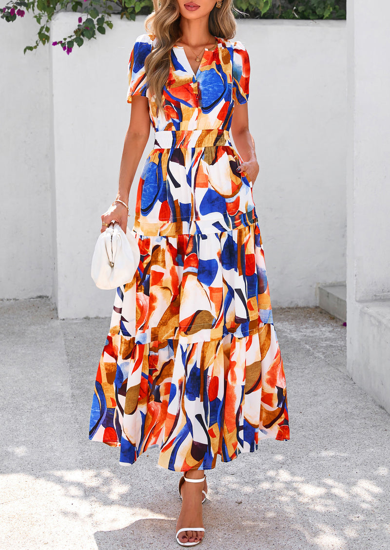 PRETTYGARDEN Boho V Neck Beach Vacation Maxi Dresses