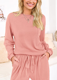 Solid Color Casual Top Drawstring Pants Two-Piece Sets