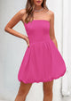 Tube Top Casual Smocked A Line Sundress Trendy Strapless Bubble Short Mini Dresses