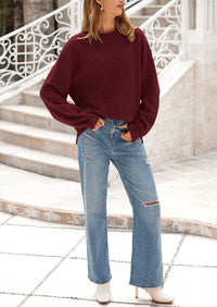 Casual Crew Neck Long Sleeve Pullover Ribbed Knit Loose Fit Sweaters