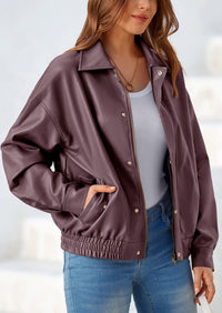PRETTYGARDEN Women's Faux Leather Motorcycle Jacket Trendy Fall Spring Clothes Oversized Zip Up Winter Coat Outerwear