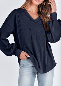 Long Sleeved Casual V-Neck Loose Knit Pullover