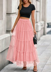 PRETTYGARDEN Maxi Skirts for Women Fall Tulle High Waisted Ruffle Flowy A-Line Long Skirt Country Concert Outfits