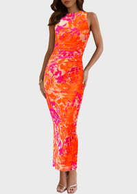 Floral Bodycon Sleeveless Mesh Maxi Long Dresses