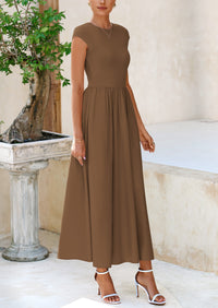 Casual Cap Sleeve Patchwork A Line Flowy Elegant Homecoming Maxi Dress