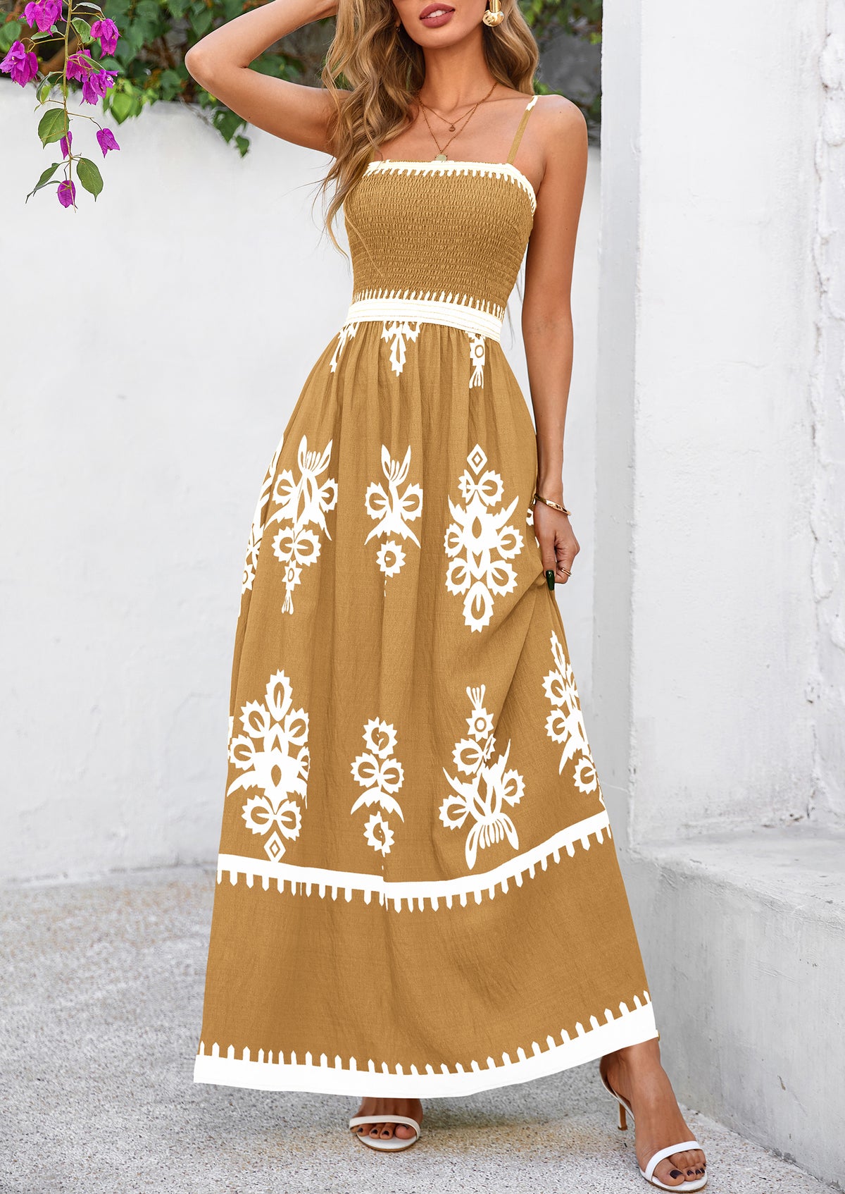 Floral Sundress Spaghetti Strap Flowy Beach Vacation Boho Maxi Dresses