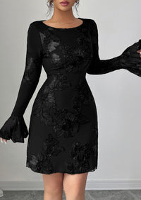 PRETTYGARDEN Women's Floral Embroidered Dress Fall Long Bell Sleeve Ribbon Flower Mini Short Mesh Bodycon Party Dresses