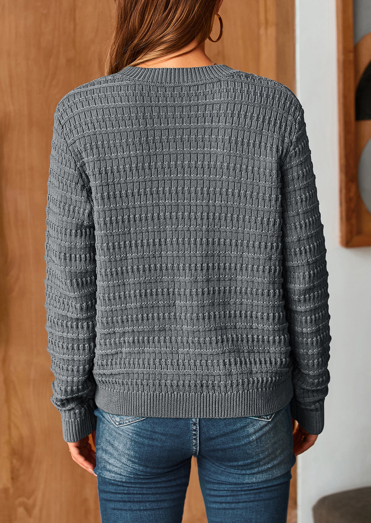Knit Cardigan Long Sleeve Open Front Button Down Jacket