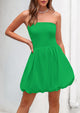 Tube Top Casual Smocked A Line Sundress Trendy Strapless Bubble Short Mini Dresses
