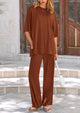 Short Sleeve Pullover Tops And Wide Leg Pants Two Piece Sets