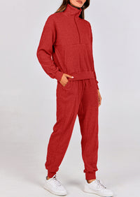 Two piece long sleeved half zip pullover sweatshirt, sports pants, casual set