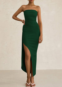 Ruched Bodycon Off Shoulder Asymmetrical High Split Elegant Cocktail Party Dresses