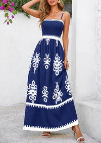Floral Sundress Spaghetti Strap Flowy Beach Vacation Boho Maxi Dresses