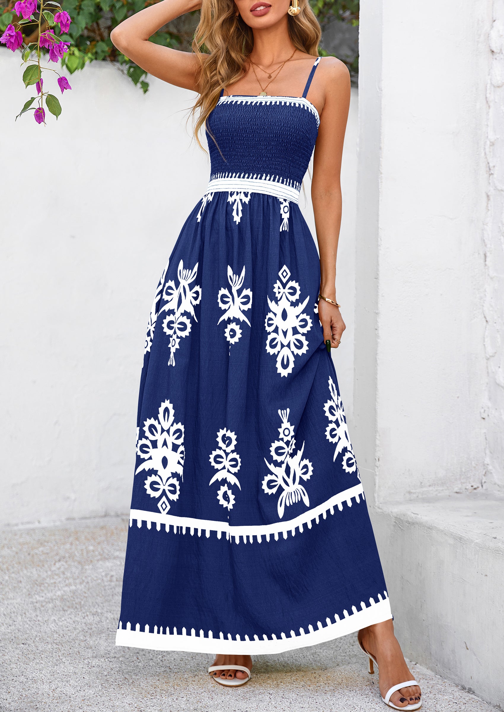 PRETTYGARDEN Women Floral Spaghetti Strap Beach Vacation Boho Maxi Dresses