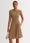 PRETTYGARDEN Womens Short Summer Dress Crewneck Cap Sleeve Ribbed Knit Casual Flowy A Line Mini Sundresses with Pockets