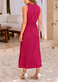 Casual V Neck Swiss Dot Ruffle Sleeveless A Line Beach Sun Dresses