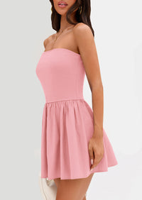 Strapless Casual Tube Top Ruffle A Line Patchwork Mini Dresses Mini Party Dresses